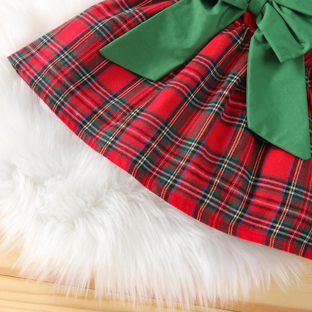 Mommbaby Christmas Girls Autumn and Winter Princess Bow Plaid Dress Kids Clothes
