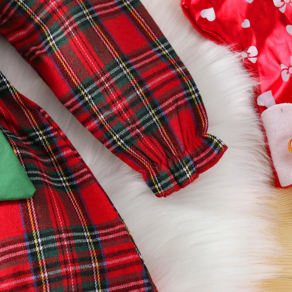 Mommbaby Christmas Girls Autumn and Winter Princess Bow Plaid Dress Kids Clothes
