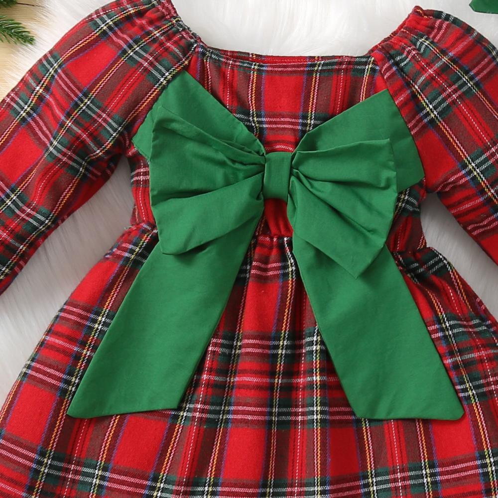 Christmas Girls Autumn and Winter Princess Bow Plaid Dress Wholesale Girls Dress