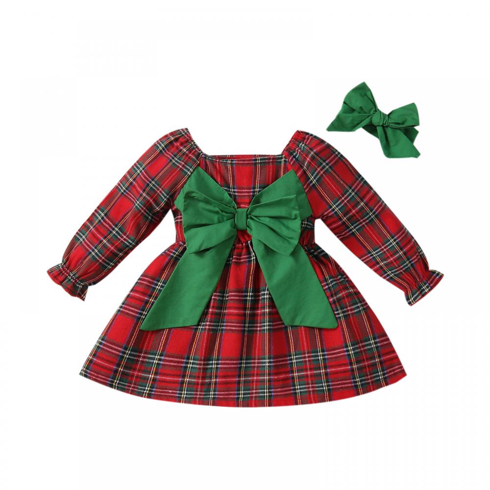 Christmas Girls Autumn and Winter Princess Bow Plaid Dress Wholesale Girls Dress